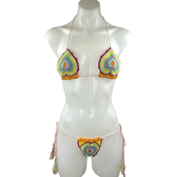 Andi Baqus Women's Multicolor Crochet Tassel Two-Piece Swimsuit Swimwear Sz S/M - Picture 1 of 5